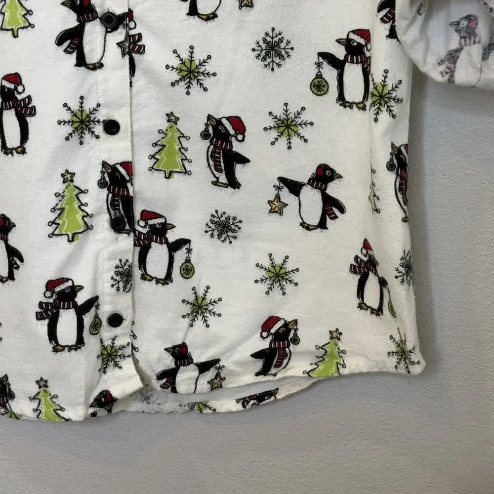 Insomniax Flannel‎ Christmas Print Sleep Shirt Womens Size Small Penguins Trees